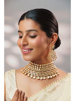 Zevar By Geeta - White Zahra Moissanite Choker and Pair Of Earrings