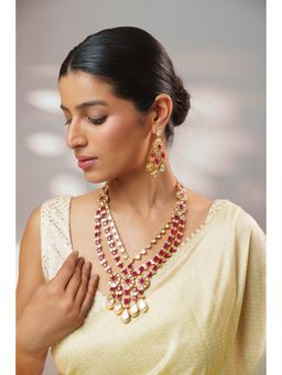 Zevar By Geeta - Zaheen Red Moissanite Necklace with Pair Of Earrings