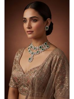 Zevar By Geeta - Diana Diamond Green Necklace with Pair Of Earrings