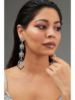 Zevar By Geeta - Black Ann Onyx Diamond Danglers Earrings