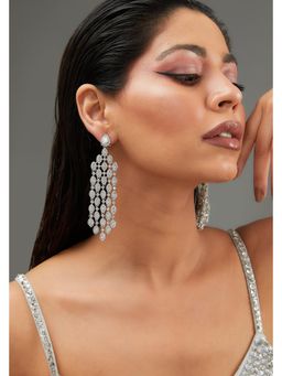 Zevar By Geeta - White Alan Diamond Statement Danglers Earrings