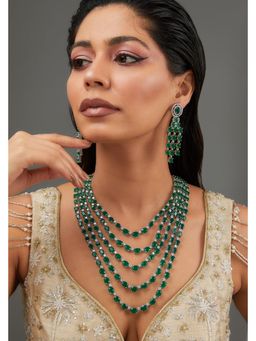 Zevar By Geeta - Rehmani Green Emerald Diamond Necklace and Pair Of Earrings