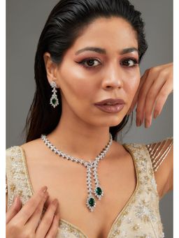 Zevar By Geeta - Ohana Green Emerald Diamond Necklace and Pair Of Earrings