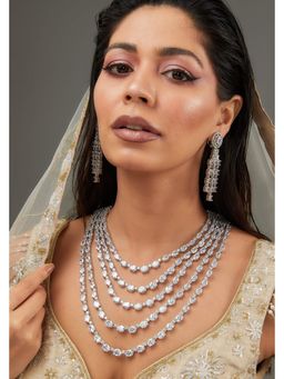 Zevar By Geeta - White Rehmani Diamond Necklace with Pair Of Earrings