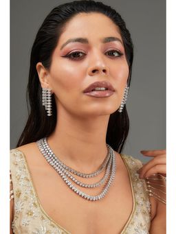 Zevar By Geeta - White Rani Diamond Necklace with Pair Of Earrings