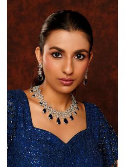 Zevar By Geeta - Blue Roshni Sapphire Diamond Necklace and Pair Of Earrings