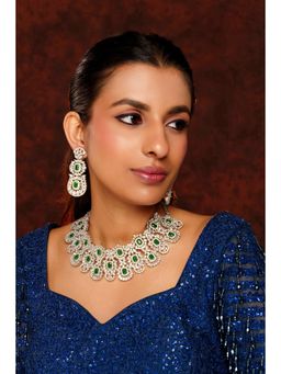Zevar By Geeta - Chehek Green Emerald Diamond Necklace and Pair Of Earrings