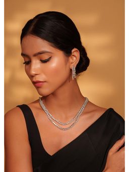 Zevar By Geeta - White Vahini Diamond Necklace and Pair Of Earrings