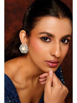 Zevar By Geeta - Faye Floral Diamond Pearl Studs