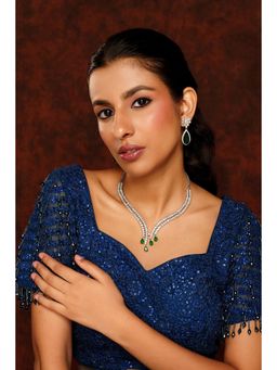 Zevar By Geeta - Jeshna Green Emerald Diamond Necklace and Pair Of Earrings