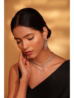 Zevar By Geeta - Izel Diamond White Necklace with Pair Of Earrings