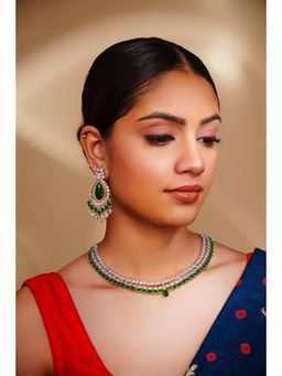 Zevar By Geeta - Green Godavri Diamond Necklace and Pair Of Earrings