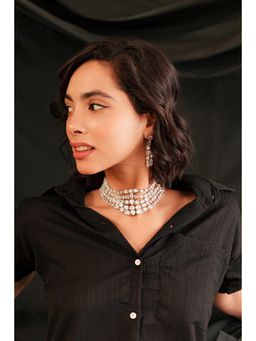 Zevar By Geeta - White Lasha Diamond Necklace and Pair Of Earrings