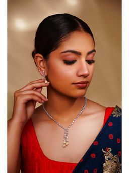 Zevar By Geeta - White Naisha Diamond Necklace with Pair Of Earrings