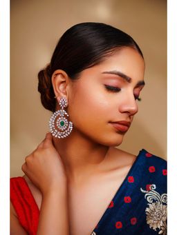 Zevar By Geeta - Green Harsha Diamond Statement Danglers Earrings