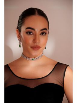 Zevar By Geeta - Tiya Green Emerald Diamond Choker with Pair Of Earrings