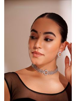 Zevar By Geeta - Myra Peach Diamond Choker with Pair Of Earrings