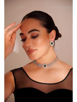 Zevar By Geeta - Myra Green Emerald Diamond Choker with Pair Of Earrings