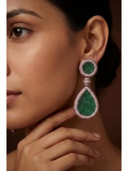 Zevar By Geeta - Elma Green Emerald Diamond Dangler Earrings