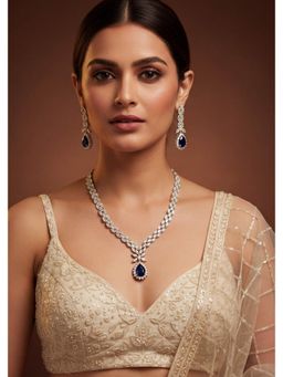 Zevar By Geeta - Blue Drishti Sapphire Diamond Necklace and Pair Of Earrings
