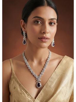 Zevar By Geeta - Purple Drishti Amethyst Diamond Necklace and Pair Of Earrings