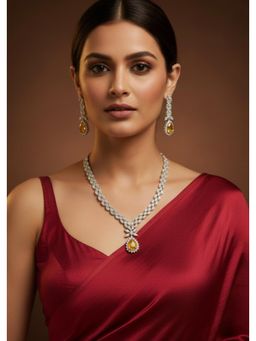 Zevar By Geeta - Yellow Drishti Topaz Diamond Necklace and Pair Of Earrings