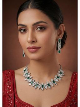 Zevar By Geeta - Jessica Green Emerald Diamond Necklace and Pair Of Earrings