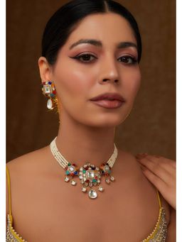 Zevar By Geeta - Devi Multicolor Kundan Choker with Pair Of Earrings