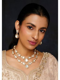 Zevar By Geeta - White Pihu Moissanite Necklace and Pair Of Earrings