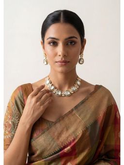 Zevar By Geeta - Gold Niki Polki Necklace with Pair Of Earrings