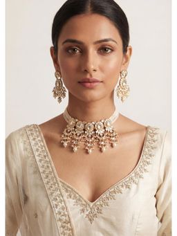 Zevar By Geeta - Ameyaa Kundan White Choker with Pair Of Earrings