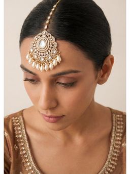 Zevar By Geeta - Green Sandra White Polki Maang Tikka