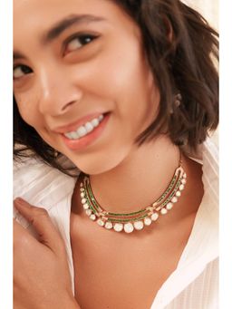 Zevar By Geeta - Damaya Moissanite Green Necklace with Pair Of Earrings