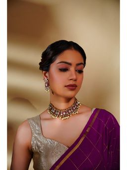 Zevar By Geeta - Arunika Pink Polki Choker with Pair Of Earrings