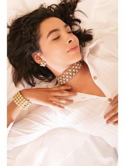 Zevar By Geeta - Ganessa Polki Green Choker with Pair Of Earrings