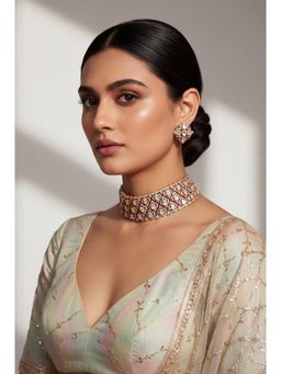 Zevar By Geeta - Ganessa Pink Polki Choker with Pair Of Earrings