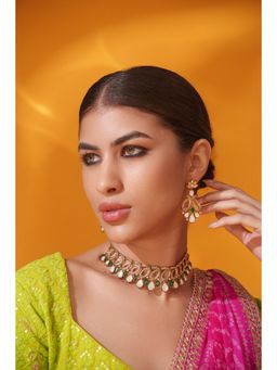 Zevar By Geeta - Yashna Green Polki Necklace and Pair Of Earrings