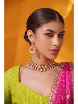 Zevar By Geeta - Yashna Red Polki Necklace with Pair Of Earrings