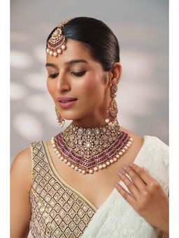 Zevar By Geeta - Faiza Polki Bridal Multicolor Necklace with Pair Of Earrings and Maangtika