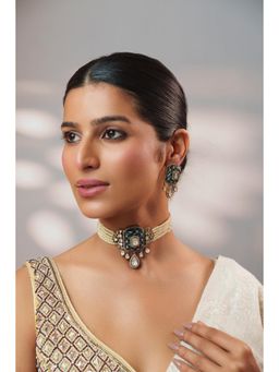 Zevar By Geeta - Kayra Blue Polki Choker with Pair Of Earrings