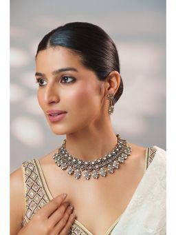 Zevar By Geeta - Hridyansh Pink Polki Necklace and Pair Of Earrings