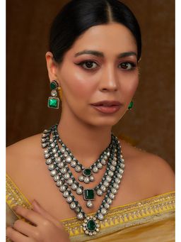 Zevar By Geeta - Kainash Green Polki Necklace and Pair Of Earrings