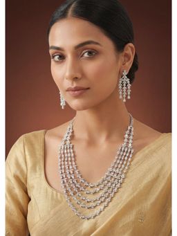 Zevar By Geeta - White Jhanvi Diamond Necklace with Pair Of Earrings