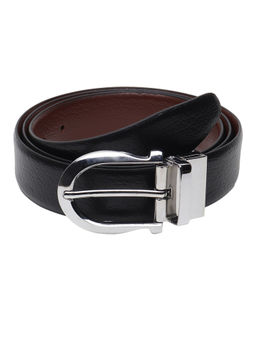 Teakwood - Men Black & Brown Textured Leather Semi Formal Reversible Belt