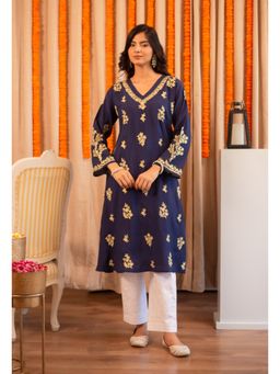 HOUSE OF KARI - Saba Muslin Kurta In Blue with White Zari Embroidery