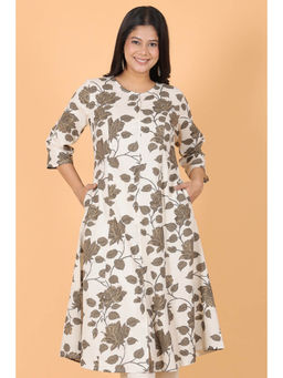 ARAMYA - Linen Cotton A-Line Floral Print Kurta for Women