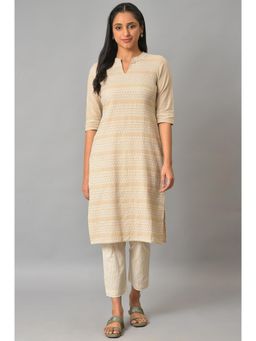 Aurelia - Beige Cotton Dobby Printed Kurta