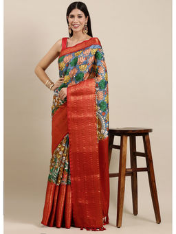 Yavira Silk - Multi-Color Printed Bollywood Art Silk Saree with Unstitched Blouse