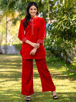 HOUSE OF JAMOTI - Candy Bomb Velvet Red Twin Co-Ord (Set of 2)