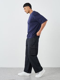 Styli - Black Solid Wide Jeans